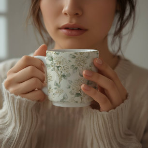 Delicate White Hydrangea Floral Pattern Coffee Mug