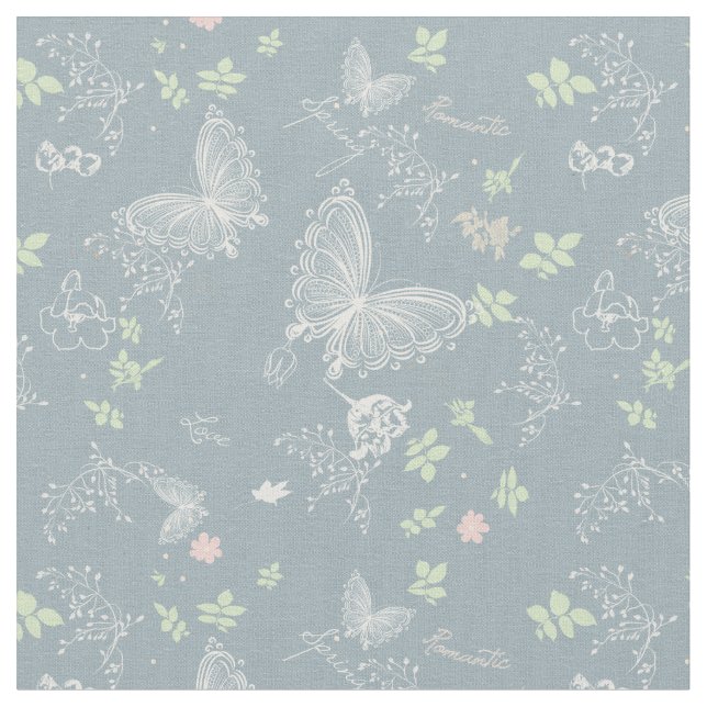 Delicate White Lacy Butterflies Fabric (Close Up)