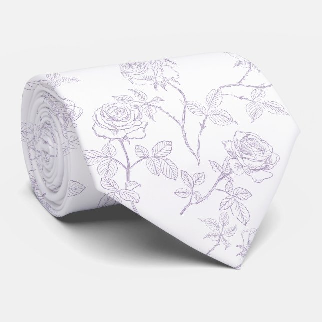Delicate white lavender roses tie (Rolled)