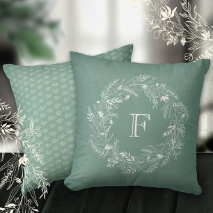 Delicate white leafy wreath letter F Cushion