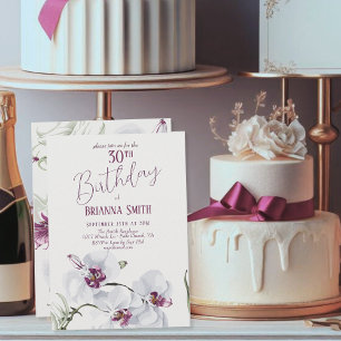 Delicate White Orchids Painting 30th Birthday Invitation