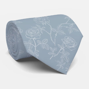 Delicate white roses on dusty blue tie