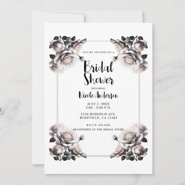 Delicate White Roses Shabby Chic Shower  Invitation (Front)
