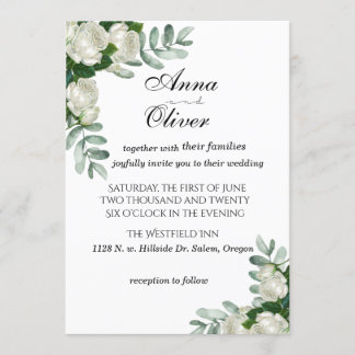 Delicate White Roses Wedding Invitation