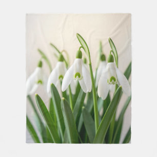 Delicate White Snowdrop Flowers Spring Bloom Fleece Blanket