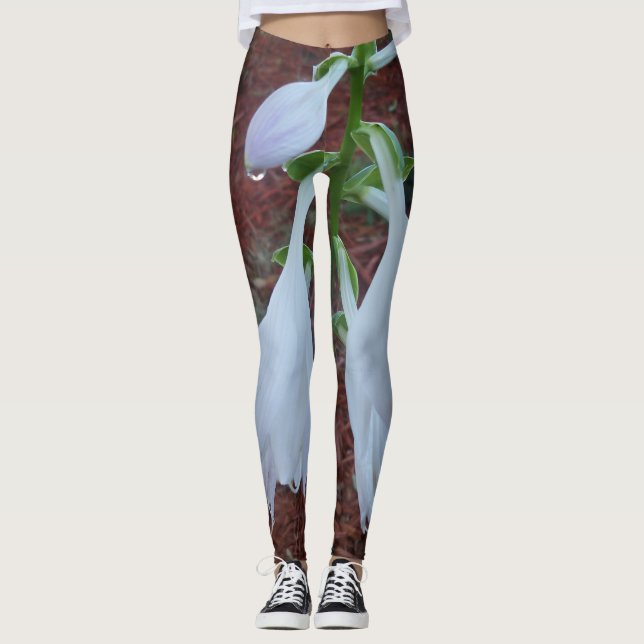 Delicate white Sun Hosta Flowers Leggings (Front)