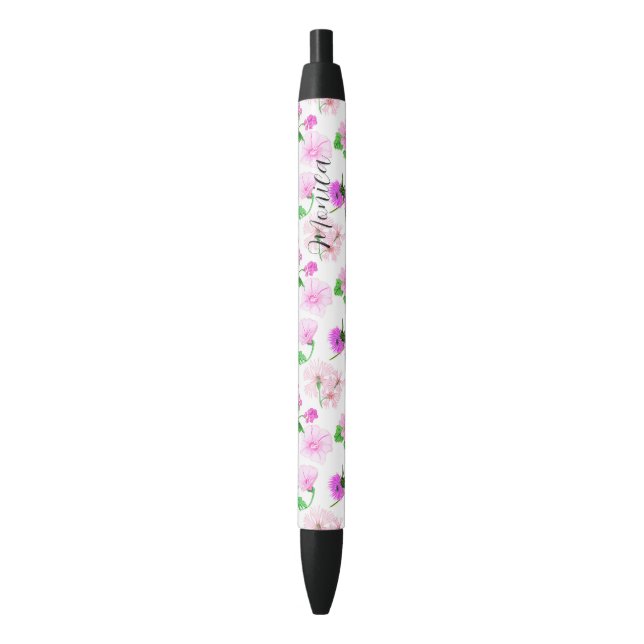 Delicate white watercolor wildflowers black ink pen (Front Vertical)