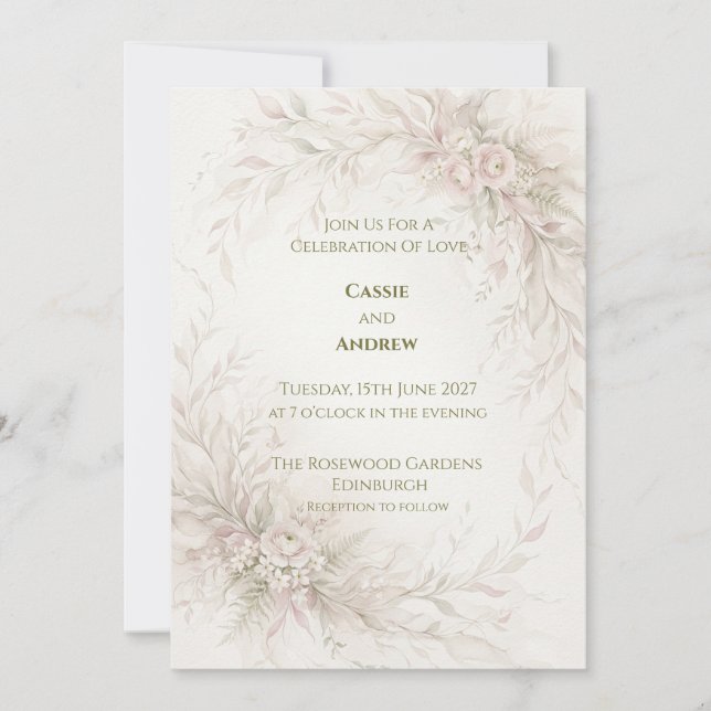 Delicate White Wildflower Wedding Invitation (Front)