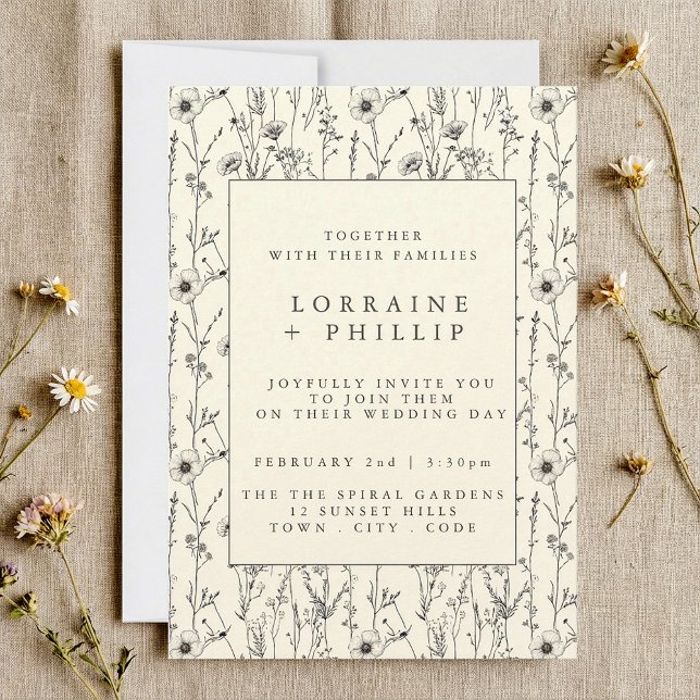 Delicate wild flowers seamless pattern wedding invitation (Delicate wild flowers seamless pattern wedding invitation.)