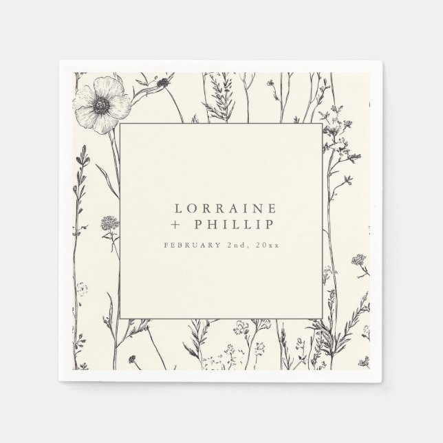 Delicate wild flowers wedding napkin (Front)