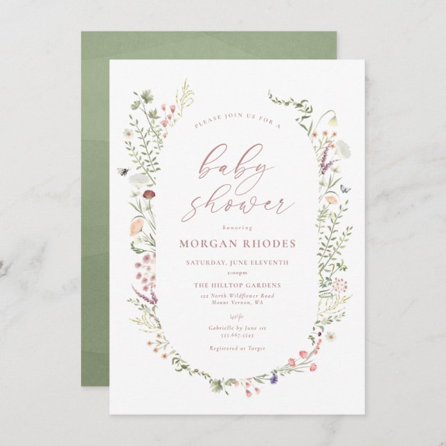 Delicate Wildflower Baby Shower Invitation (Front/Back)