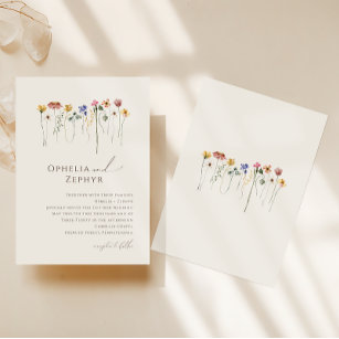 Delicate Wildflower   Beige Wedding Invitation