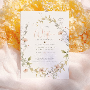 Delicate Wildflower & Boho Bee Baby Girl Shower Invitation
