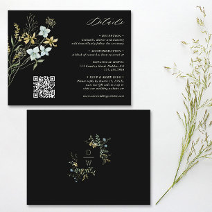 Delicate Wildflower Boho Wedding Black Details Enclosure Card