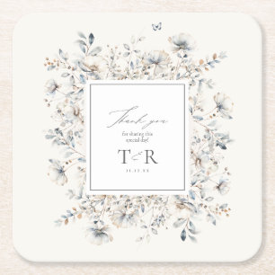 Delicate Wildflower Border Thank You ID1102 Square Paper Coaster