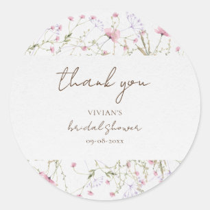 Delicate Wildflower Bridal Shower Thank You Classic Round Sticker