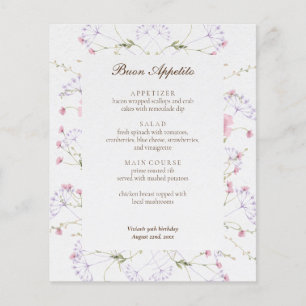 Delicate Wildflower Calligraphy Cream Event Menu
