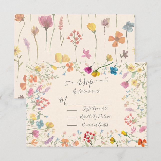 Delicate Wildflower floral garden Wedding RSVP (Front/Back)