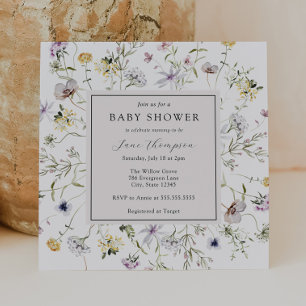 Delicate Wildflower Frame Baby Shower Invitation