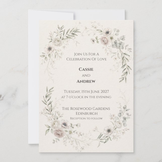 Delicate Wildflower Frame Wedding Invitation (Front)