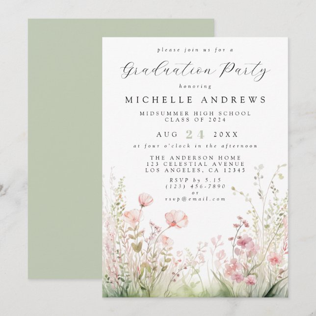 Delicate Wildflower Graduation Party Invitation (Front/Back)
