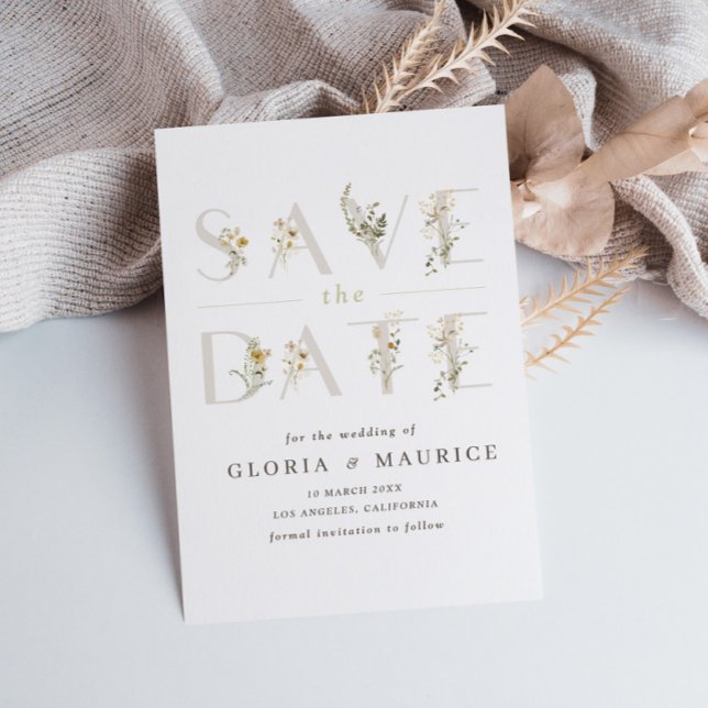 delicate wildflower letters Save the Date (Creator Uploaded)