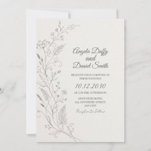Delicate Wildflower Line Art Wedding Invitation
