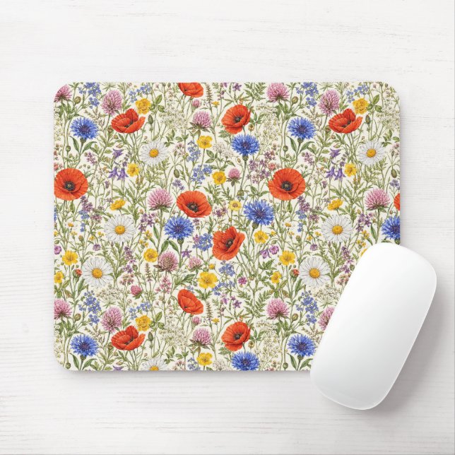 Delicate Wildflower Meadow Blooms Mouse Mat (With Mouse)