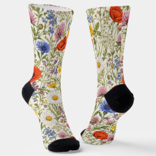 Delicate Wildflower Meadow Blooms Socks