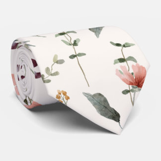 Delicate Wildflower Meadow Floral Pattern Monogram Tie