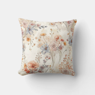 Delicate Wildflower Meadow Soft Pastel Floral Cushion