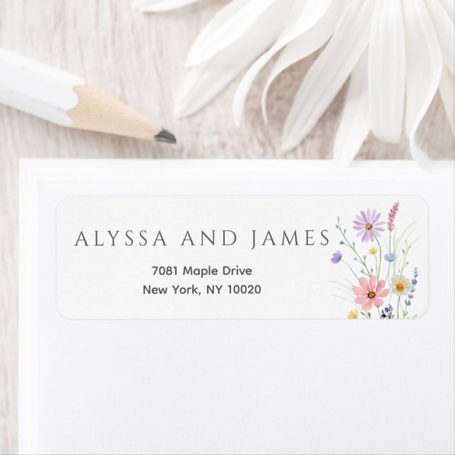 Delicate Wildflower Meadow Wedding Return Address (Insitu)