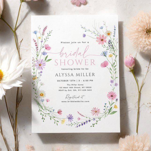 Delicate Wildflower Meadow Wreath Bridal Shower Invitation (Creator Uploaded)