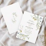 Delicate Wildflower Modern Boho Floral Wedding Invitation<br><div class="desc">This elegant wedding invitation features hand-painted watercolor wildflowers in butter yellow, sage green, dusty green, and light blue with couple initials on the back, perfect for spring, summer or fall weddings. For more advanced customisation of this design, please click the BLUE DESIGN TOOL BUTTON above! Matching items are also available....</div>