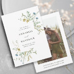 Delicate Wildflower Modern Boho Wedding Photo Save The Date<br><div class="desc">This elegant wedding save the date card features hand-painted watercolor wildflowers in butter yellow,  sage green,  dusty green,  and light blue with a photo and more information on the back. For more advanced customisation of this design,  please click the BLUE DESIGN TOOL BUTTON above!  Matching items are also available.</div>