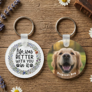 Delicate Wildflower Pet Memorial Paw Print Art Key Ring