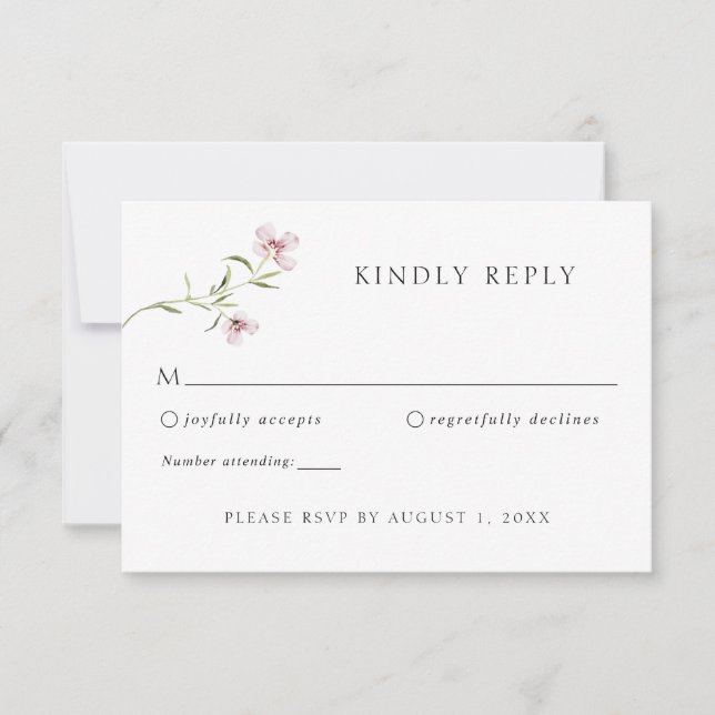 Delicate Wildflower Purple Wedding RSVP Response Invitation (Front)