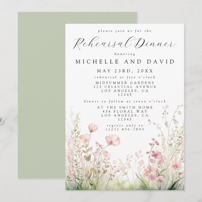 Delicate Wildflower Rehearsal Dinner Invitation (Front/Back)