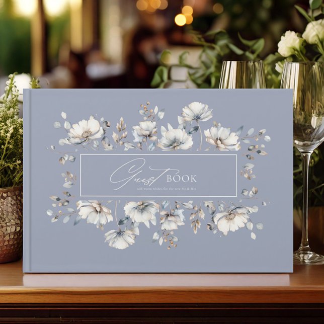 Delicate Wildflower Watercolor Wedding Blue ID1102 Guest Book (Creator Uploaded)
