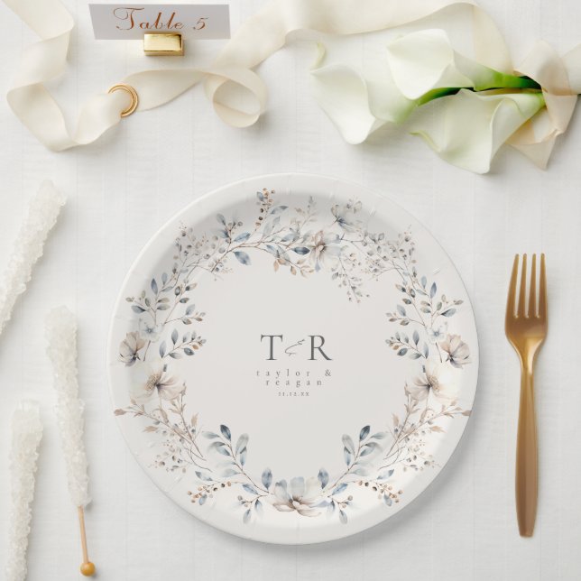 Delicate Wildflower Watercolor Wedding ID1102 Paper Plate (Wedding)