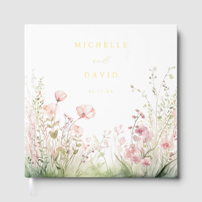 Delicate Wildflower Wedding Guest Book (Front)