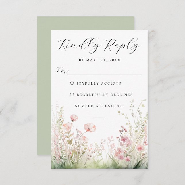Delicate Wildflower Wedding RSVP Card (Front/Back)