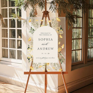 Delicate Wildflower Wedding Welcome Acrylic Sign