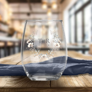 Delicate Wildflower Wreath Wedding ID1102 Stemless Wine Glass