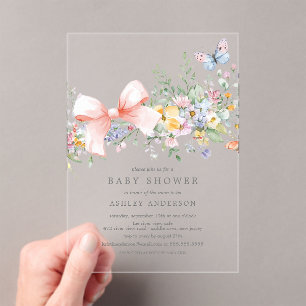 Delicate Wildflowers Baby Shower  Acrylic Invitations
