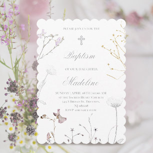 delicate wildflowers Baptism Invitation