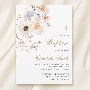 delicate wildflowers Baptism Invitation