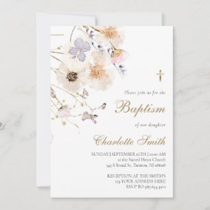 delicate wildflowers Baptism Invitation