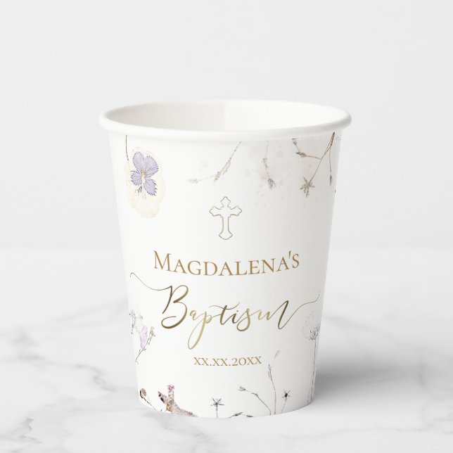 delicate wildflowers Baptism Paper Cups (Left)