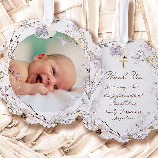 delicate wildflowers Baptism thank you  Tree Decoration Card (Creator Uploaded)
